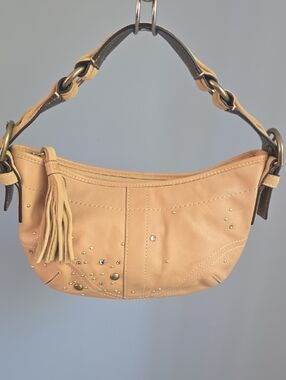 Authentic Y2K Coach Shoulder Bag with Tassel & Stud & Stone Accents